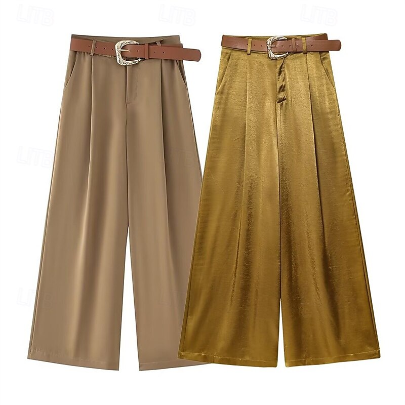Dam Brett skaft Byxor Palazzo byxor Mode Streetwear Fullängd Hög midja Slät Mateial som andas Bekväm Gata Dagliga kläder Utekväll Gul Kaki Vår Höst Normal 2025 - $24.99 –P1