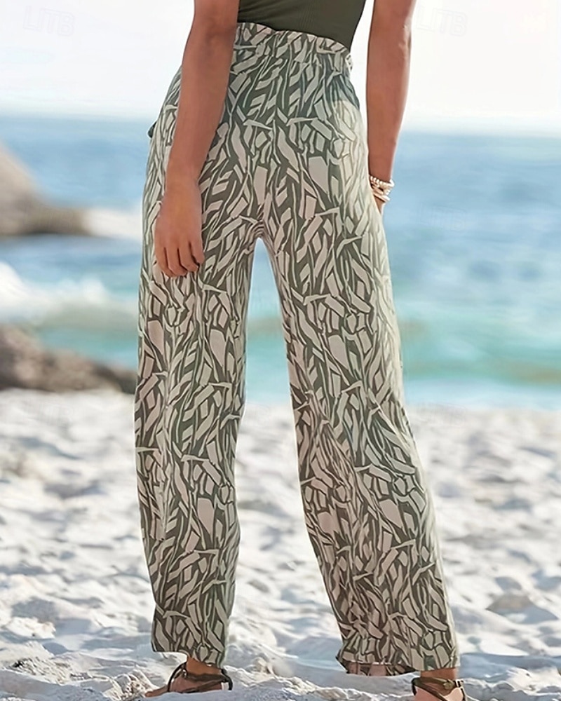 Femmes Jambe large Slacks Streetwear Occasionnel Longueur complète Naturel Fleur Avec Poches Imprimé Doux Fête Week-end Vert Automne Coupe régulière de 2025 ? $17.99 –P2