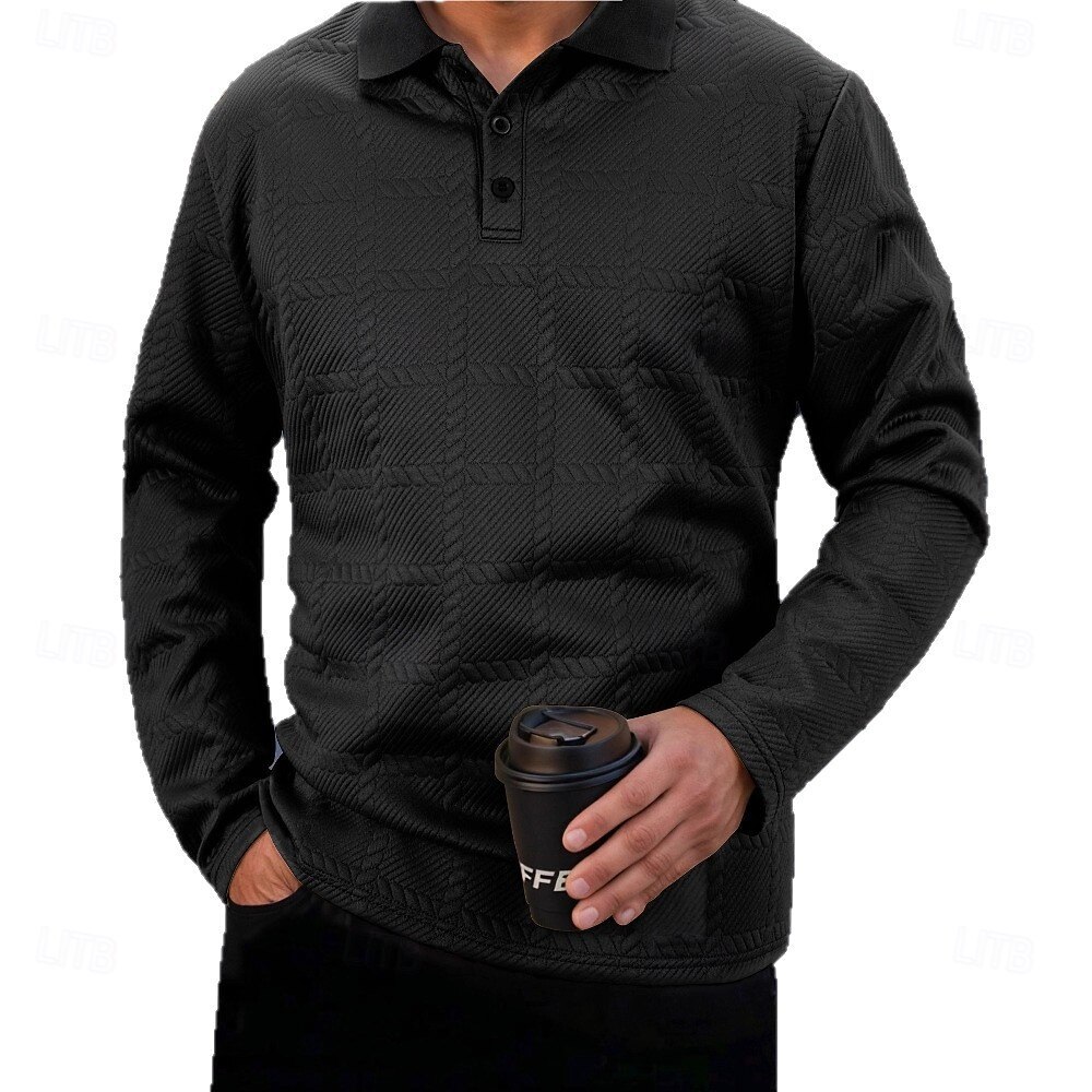 Herren Golfshirt Arbeit Lässig Revers Langarm Mode Bequem Einfach Knöpfe Frühling & Herbst Cachi scuro Schwarz Weiß Marineblau Militßrgrün Grau Golfshirt 2025 - $21.99 –P2