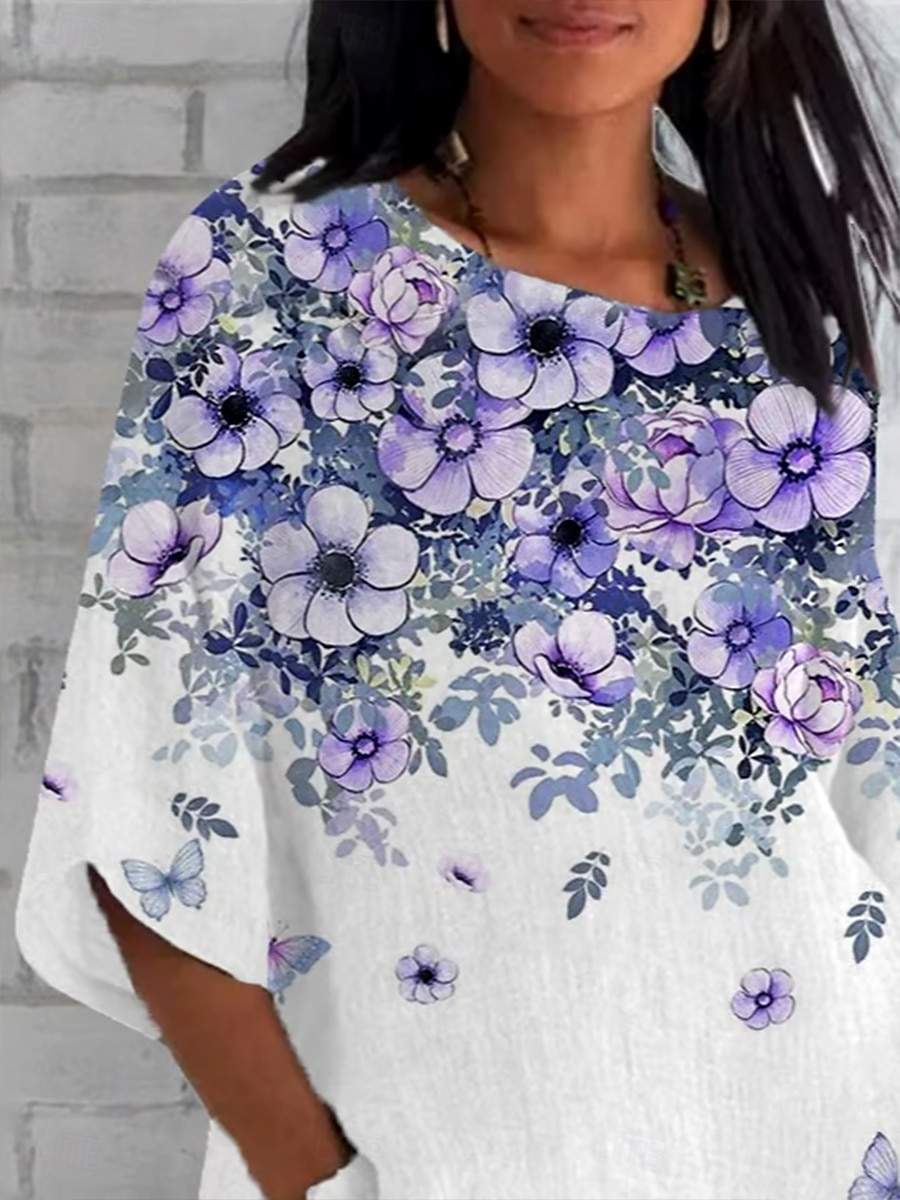 Pasqua Per donna Maglietta Ombre Floreale Grafico Vintage Classico Casual Manica 3/4 Girocollo Top Regolari Quotidiano Weekend Abbigliamento mare Stampato Viola Estate Primavera Autunno del 2025 a $25.99 –P2