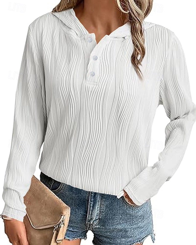 Per donna Felpa con cappuccio Semplice Streetwear Casual Comodo Manica Lunga Con Cappuccio Top Regolari Streetwear Ferie Uscire Bottoni Bianco Rosa Beige Autunno del 2025 a $24.99 –P1