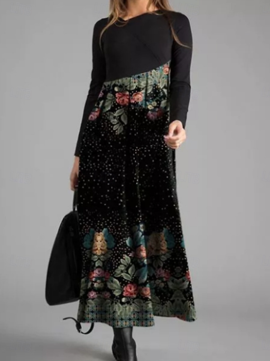 Per donna Abito maxi Abito aderente Abiti semi formali Ufficio Vestibilità regolare Floreale Geometrico Manica Lunga Girocollo Nero Bianco Giallo Blu Primavera Autunno Inverno del 2025 a $29.99 –P5