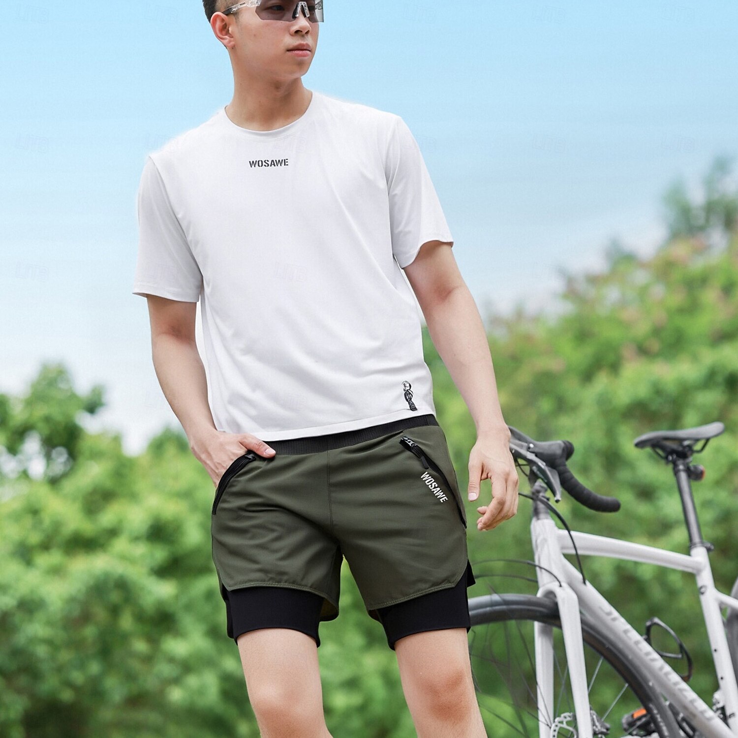 Wosawe – Short de cyclisme d'été Speed Mountain, sous-vêtement une pièce, short de course à pied et de randonnée, multi-poches, respirant, faux deux pièces, cinq pantalons bd116 de 2025 ? $57.99 –P7