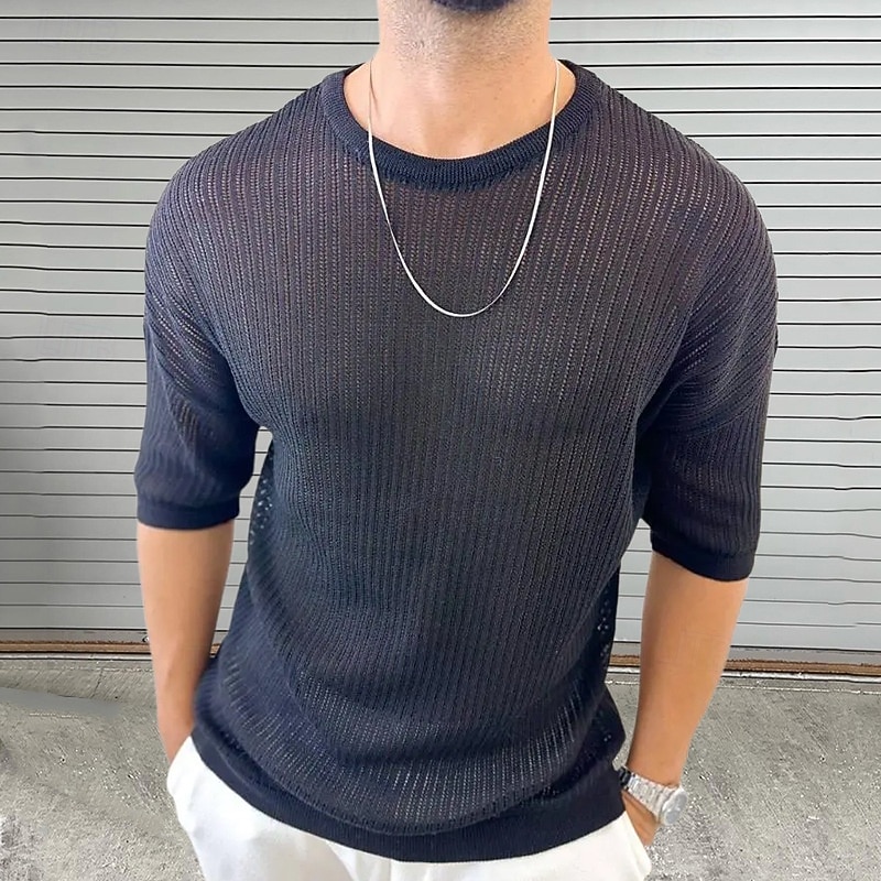 Per uomo Maglione Maglione a maglia A Coste Maglia Top Regolari Lavorato a maglia Semplice Girocollo Moda Essenziale Vacanza Abbigliamento quotidiano Abbigliamento Estate Nero Bianco M L XL del 2026 a $31.99 –P4