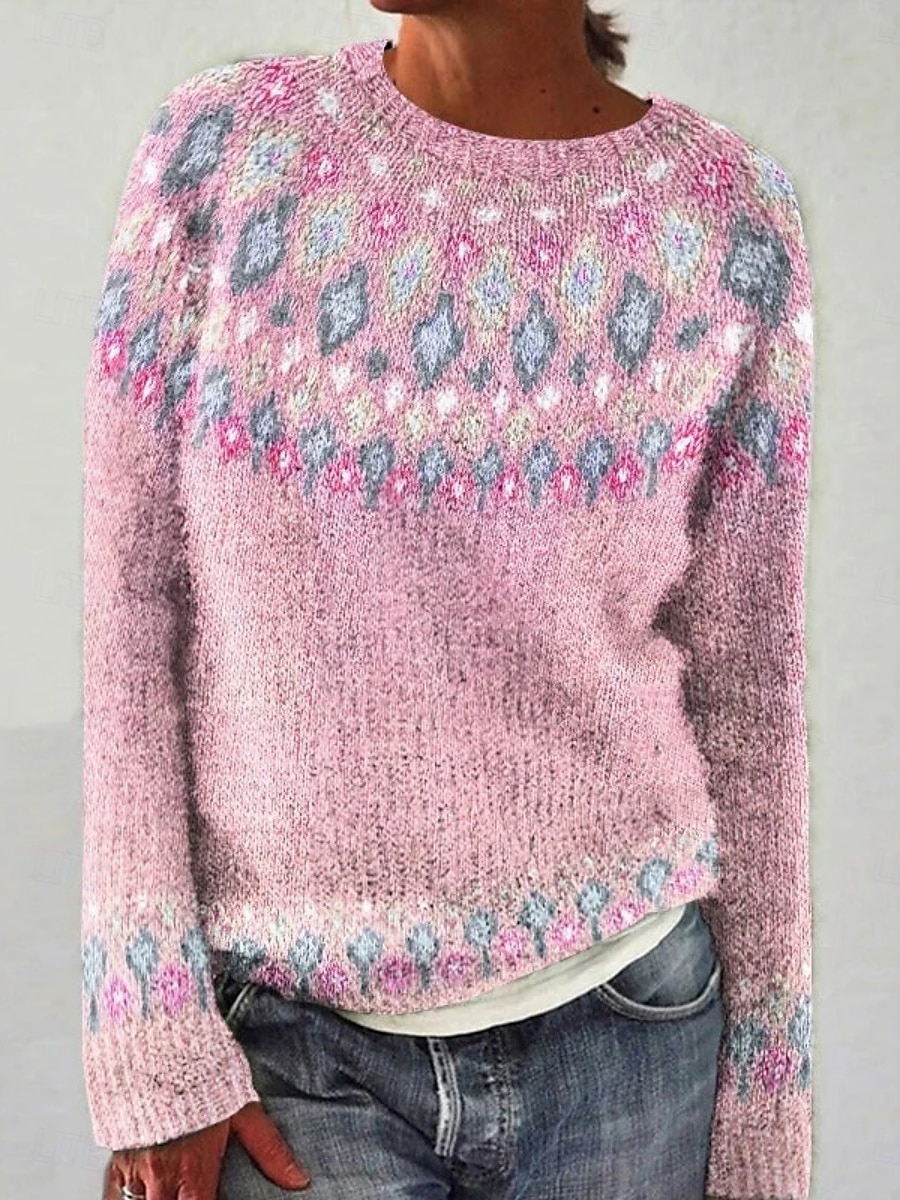 Dame Genser Fritid Myk Geometrisk Riflet Crew-hals Strikket Langermet Vanlige topper Strikke utendørs Daglig Helg Hvit Gul Høst Vinter 2025 - $35.99 –P3