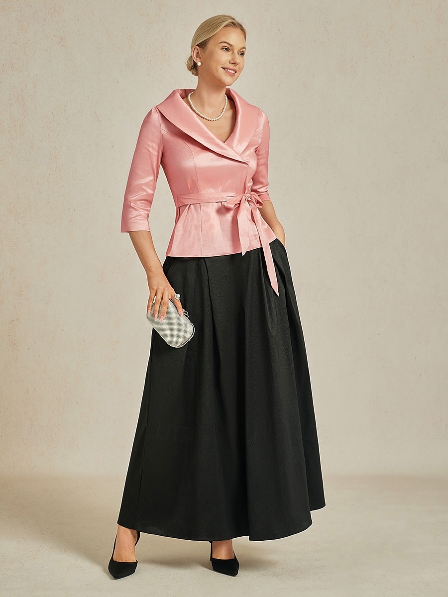 Dame Bluse Kveldstopper Elegant metallic Stilfull 3/4 ermer V-hals Vanlige topper Bryllupsgjest Aftenselskap Semi-formelt knyte foran Solbelyst rose Vår, Høst, Vinter, Sommer 2025 - $79.99 –P7