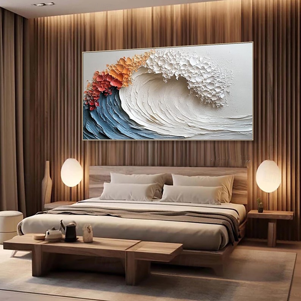 peinture à l'huile faite à la main peinte à la main horizontale abstraite épaisse texture huile vagues paysage moderne salon décoration de la maison toile roulée (sans cadre) de 2025 ? $77.99 –P4