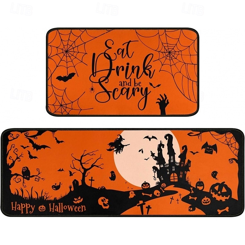 2pcs Halloween Kitchen Rugs and Mats Non-Slip Anti-Fatigue Kitchen Rug Set for Entryway ,Kitchen and Laundry 2025 - $2.49 –P5