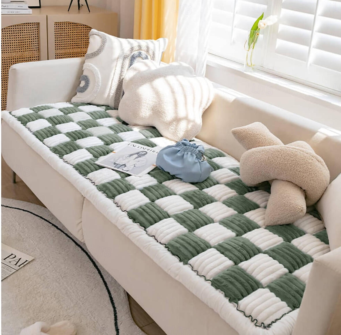 Copridivano per letto con motivo scozzese quadrato color crema, per cani e gatti del 2025 a $130.99 –P16