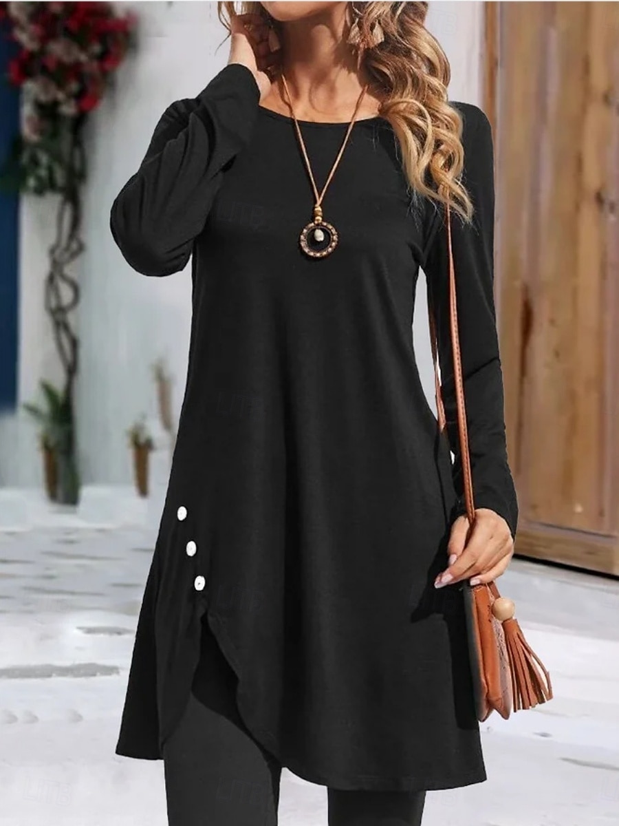 Femmes Mini Robe Robe T-Shirt Occasionnel Quotidien Coupe régulière Uni manche longue Col ras du cou Noir Rouge Vert Gris Printemps Automne de 2025 ? $23.99 –P2
