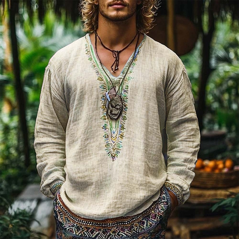 Hombre Camisa Camisa de lino Camisa de manga corta Camisa de verano Ropa de playa Multicolor Vacaciones Calle Rosa Verde Caqui Manga Larga Escote en Pico Verano Primavera Ropa 2025 - AU $39.59 –P5