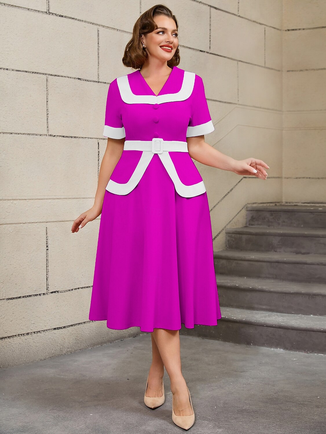 Retro Vintage 1950er Rockabilly Midlänge A-Linien-Kleid Ausgestelltes Kleid Übergröße Damen Urlaub Heimkehr Party & Abend Erwachsene Kleid Frühling & Sommer 2025 - $47.99 –P17