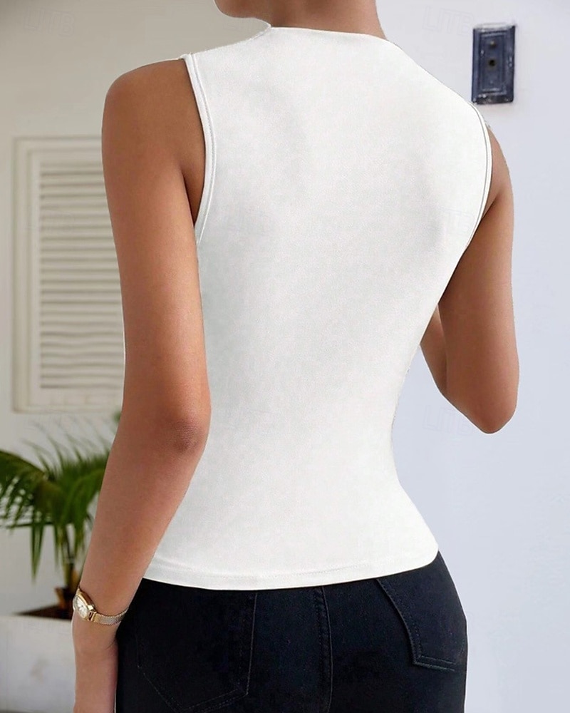 Damen T Shirt Einfach Mode Modern Ärmellos Hoher Ausschnitt Normale Oberteile Täglich Schwarz Weiß Beige Sommer 2025 - $15.49 –P3