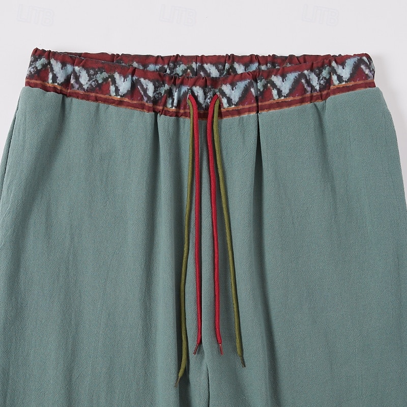 Homens Calças de linho Calças Calça verão Calças de praia Patchwork Com Cordão tecido Tecido Conforto Respirável Comprimento total Casual Diário Feriado Férias Moda Verde de 2025 por $27.99 –P5