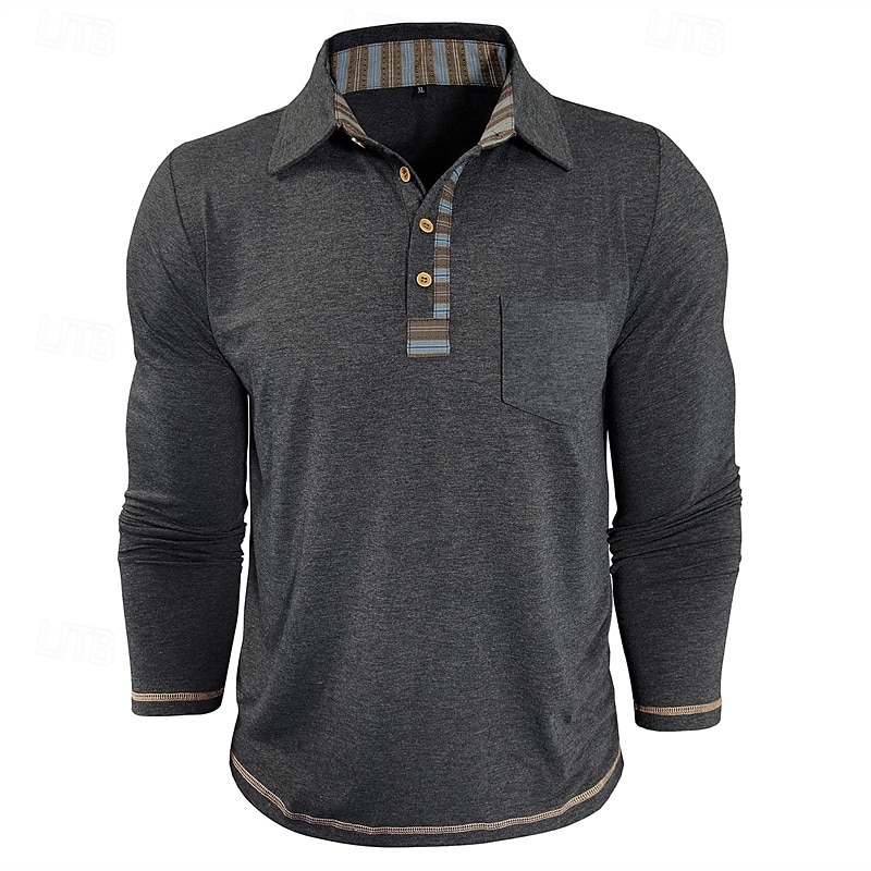 Herren Golfshirt Golf Poloshirts Arbeit Lässig Revers Langarm Basic Modern Farbblock Patchwork Knöpfe Frühling Herbst Normale Passform Aprikose Marineblau Blau Grün Hellgrau Dunkelgray Golfshirt 2025 - $25.99 –P18