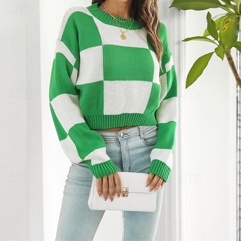 Mulheres Pulôver Casual Bloco de cor Robusto Gola Redonda Tricotado Manga Longa Tops curtos Tricotar Diário Feriado Para Noite Preto Roxo Outono Inverno de 2025 por zł100.99 –P3