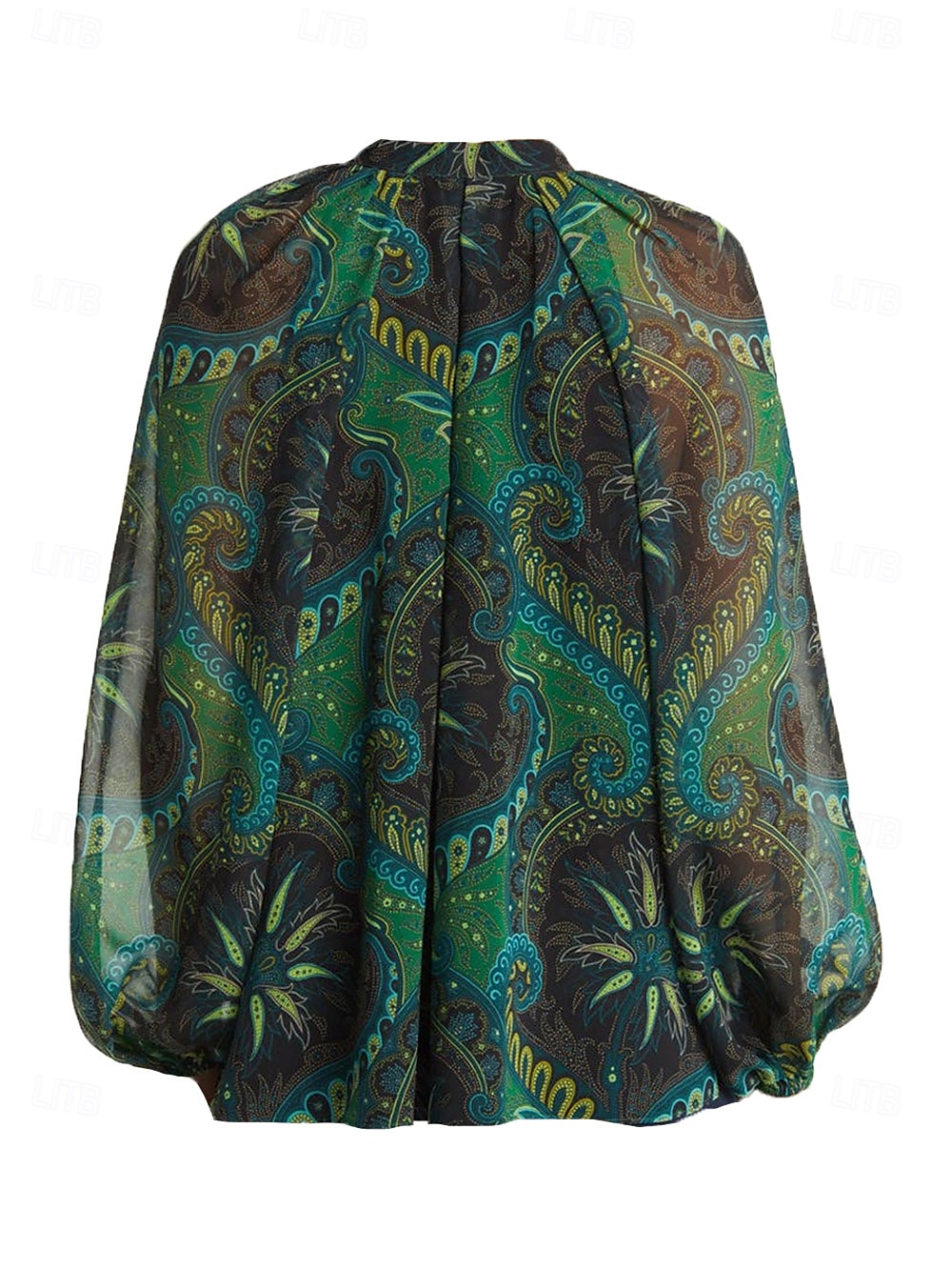 Women's Paisley Print Chiffon Peasant Top Lantern Sleeve Casual Long Sleeve V Neck Shirt Blouse for Spring 2025 - $59.99 –P3