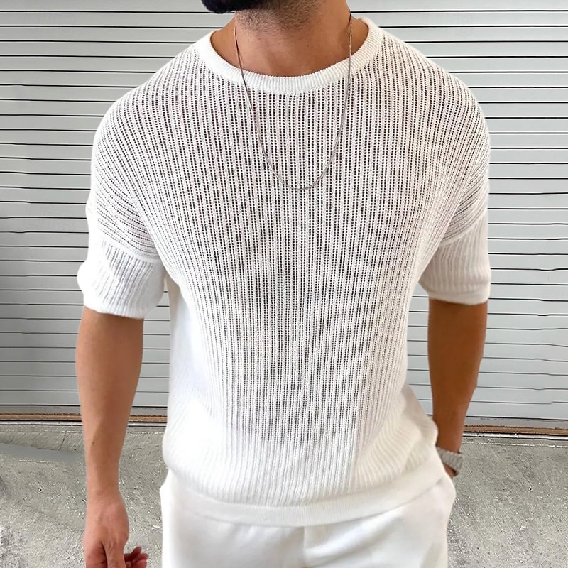 Per uomo Maglione Maglione a maglia A Coste Maglia Top Regolari Lavorato a maglia Semplice Girocollo Moda Essenziale Vacanza Abbigliamento quotidiano Abbigliamento Estate Nero Bianco M L XL del 2026 a $31.99 –P1