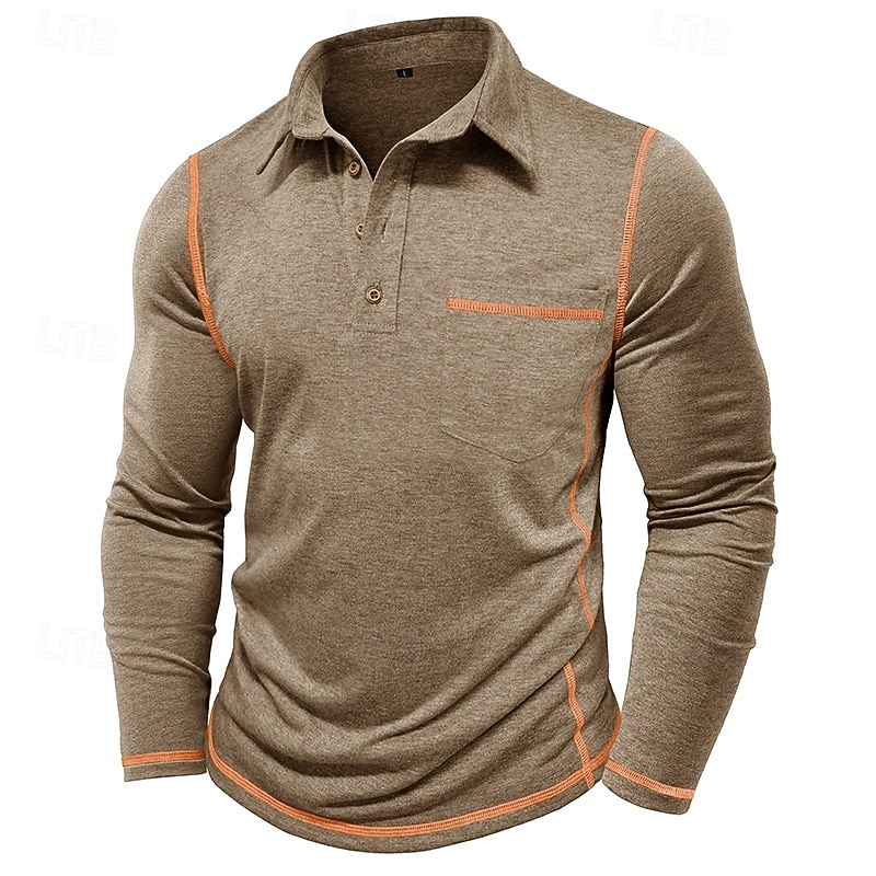 Homens Pólo Camisa de golfe Desportos e Ar livre Casual Colarinho Clerical Clássico Manga Longa Roupa de rua Legal Tecido Bolso frontal Primavera & Outono Normal Preto Branco Azul Verde Cáqui Cinzento de 2026 por $31.99 –P1