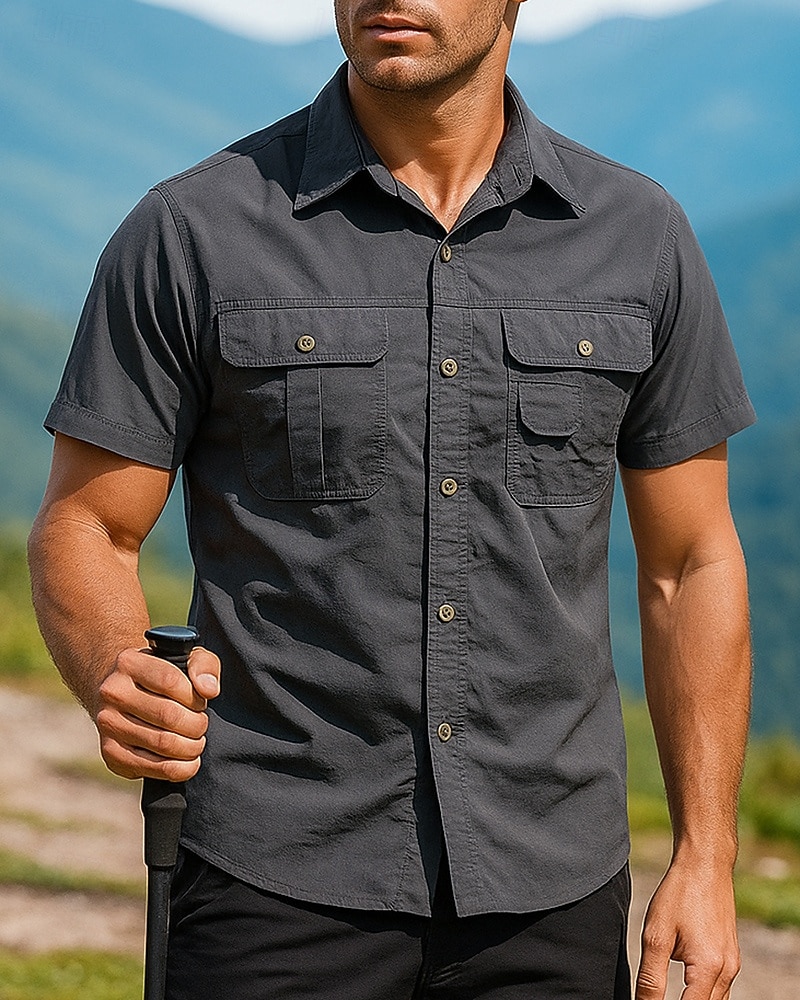Herren Cargo-Shirt Wanderspitze Hemd mit abzippbaren Ärmeln Langarm Umlegekragen Oberteil Außen Schnelltrocknend Baumwollmischung Grau Reisen Laufen 2025 - $29.99 –P2