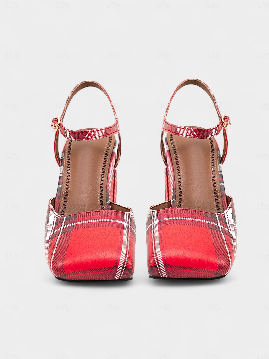 Women's Purple Plaid Block Heel Pumps –1970s Retro Square Toe High Heels with Ankle Strap for Daily Wear, Office & Vintage Outfits 2025 - $79.99 –P2