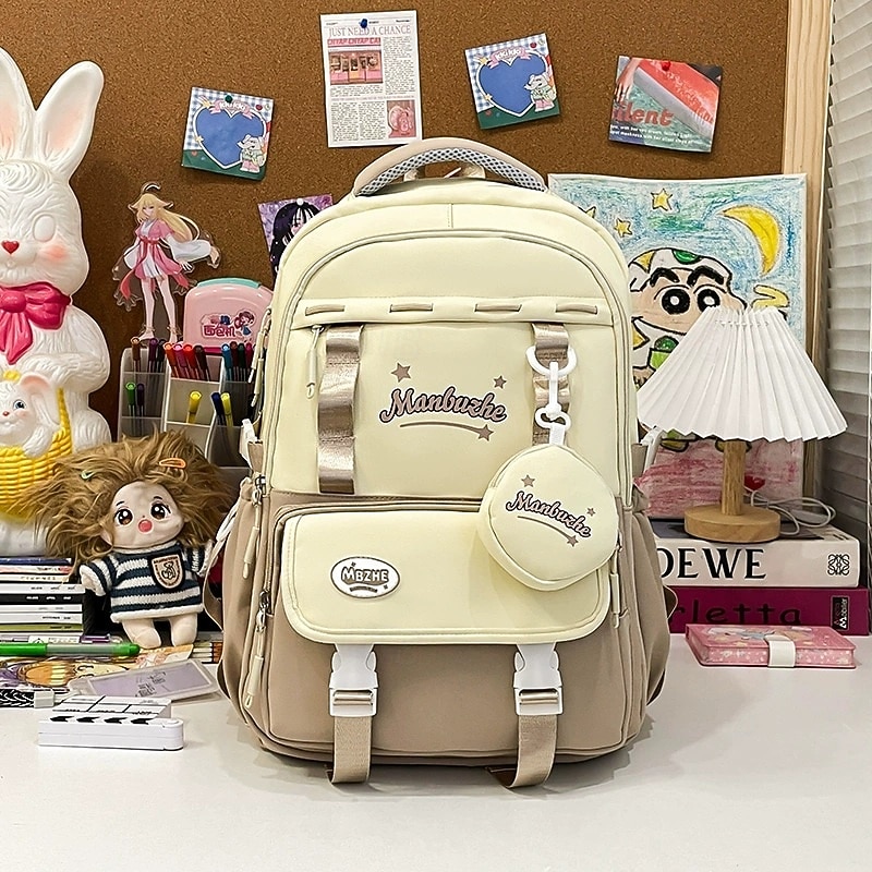Школьный рюкзак для девочек в пастельных тонах в стиле кавайи – вместительный рюкзак с плюшевой игрушкой и карманом для монет для подростков и школьников 2026 - $34.99 –P5