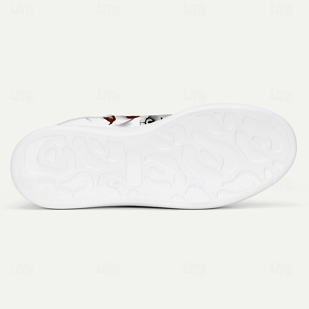 Vita herrsneakers med tryck av onda clownansikten – läskiga halloweenskor för skräckfans och festdeltagare 2025 - $54.99 –P6