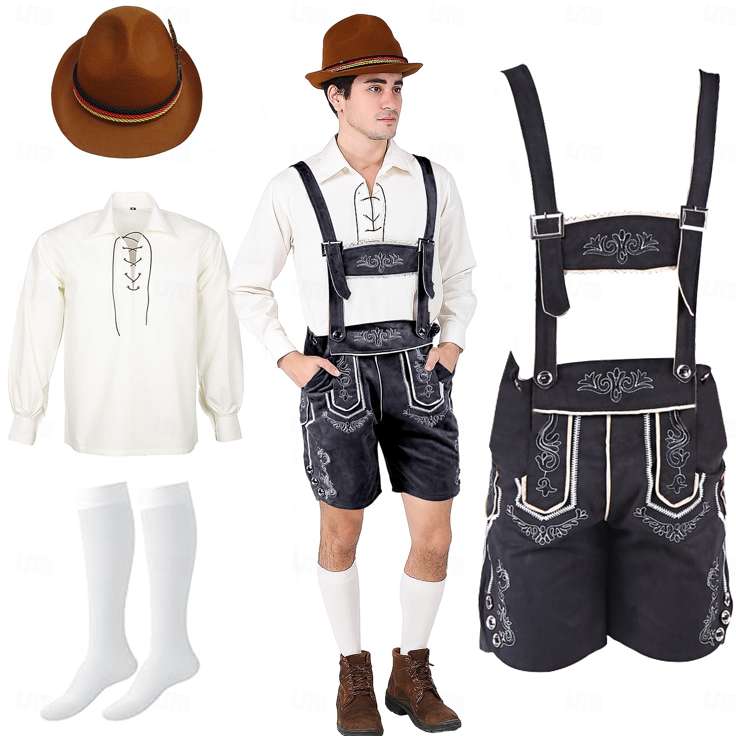 Oktoberfest Lederhosen Koszula alpejski kapelusz bawarski Niemiecki Łąki Męskie Karnawał Impreza Festiwal Piwa Tkanina w stylu tradycyjnym Bluzka Szorty Stroje 2026 - $60.99 –P2