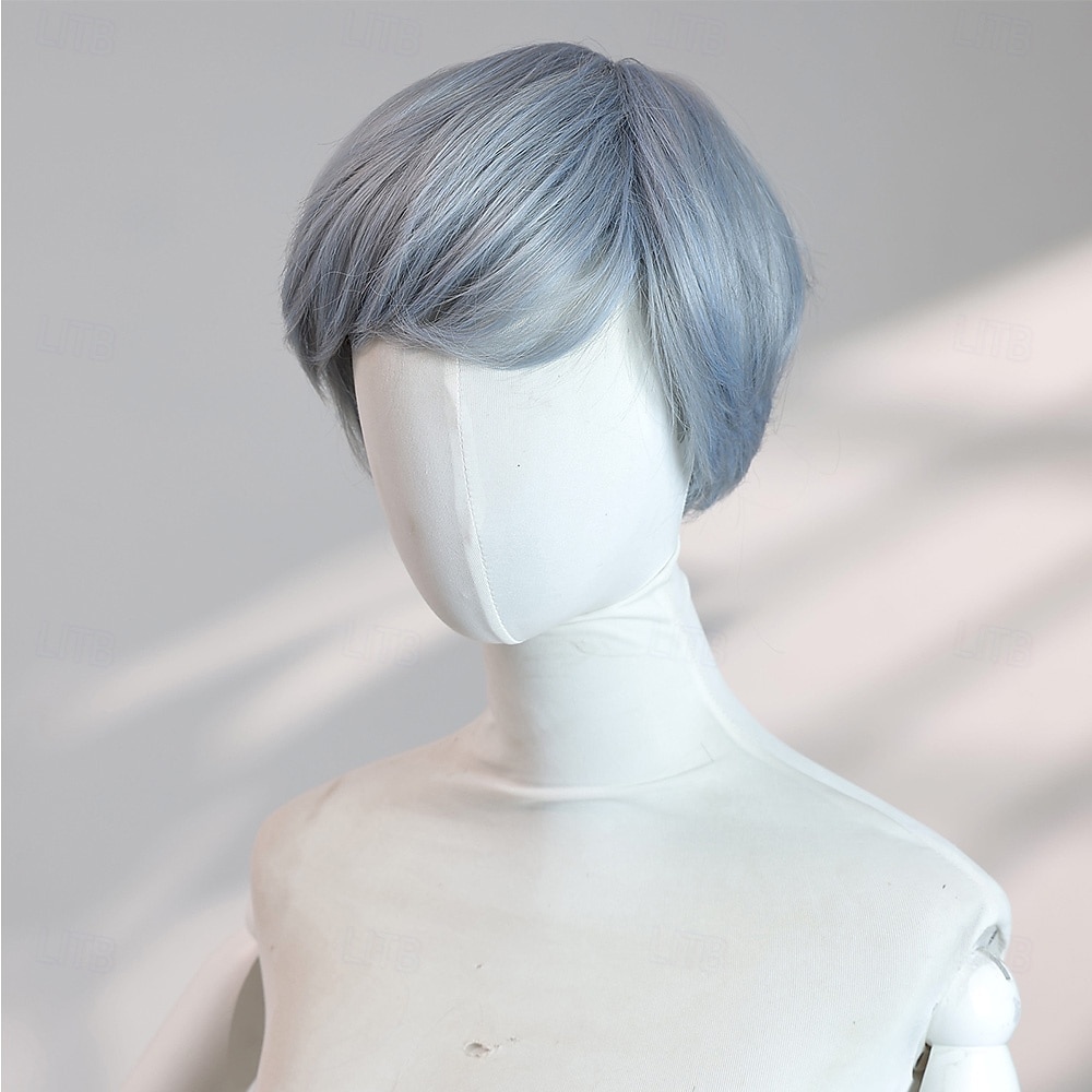 Peluca recta azul de 6 pulgadas para mujer: cabello corto con flequillo completo, perfecta para Halloween, cosplay y looks de fiesta de moda. 2025 - $42.99 –P4
