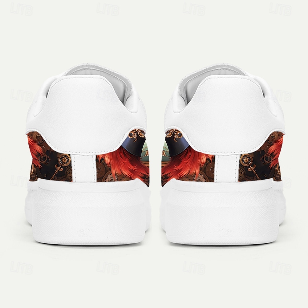 weiße Herren-Sneaker mit Steampunk-inspiriertem Zahnrad-Print für lässige Outfits, Spaziergänge und Halloween-Partys 2025 - $54.99 –P5