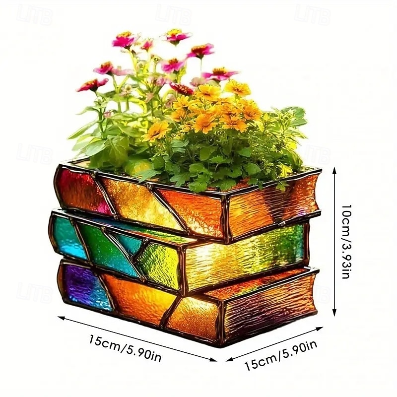 halmozott könyves virágcserép 3/4 rétegű könyvespolc virágtartó gyantából készült könyv alakú vázák beltéri és kültéri dekorációhoz ideális ajándék könyvbarátoknak, íróknak, tanároknak 2026 - $36.99 –P8