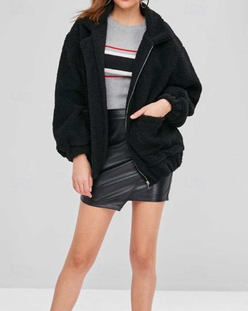 Femmes Sweats zippés Uni Occasionnel manche longue Col roulé Hauts Réguliers Rue Fête Sortir Fermeture éclair Avec Poches Noir Blanche Rouge Kaki Automne Hiver de 2025 ? $24.99 –P10