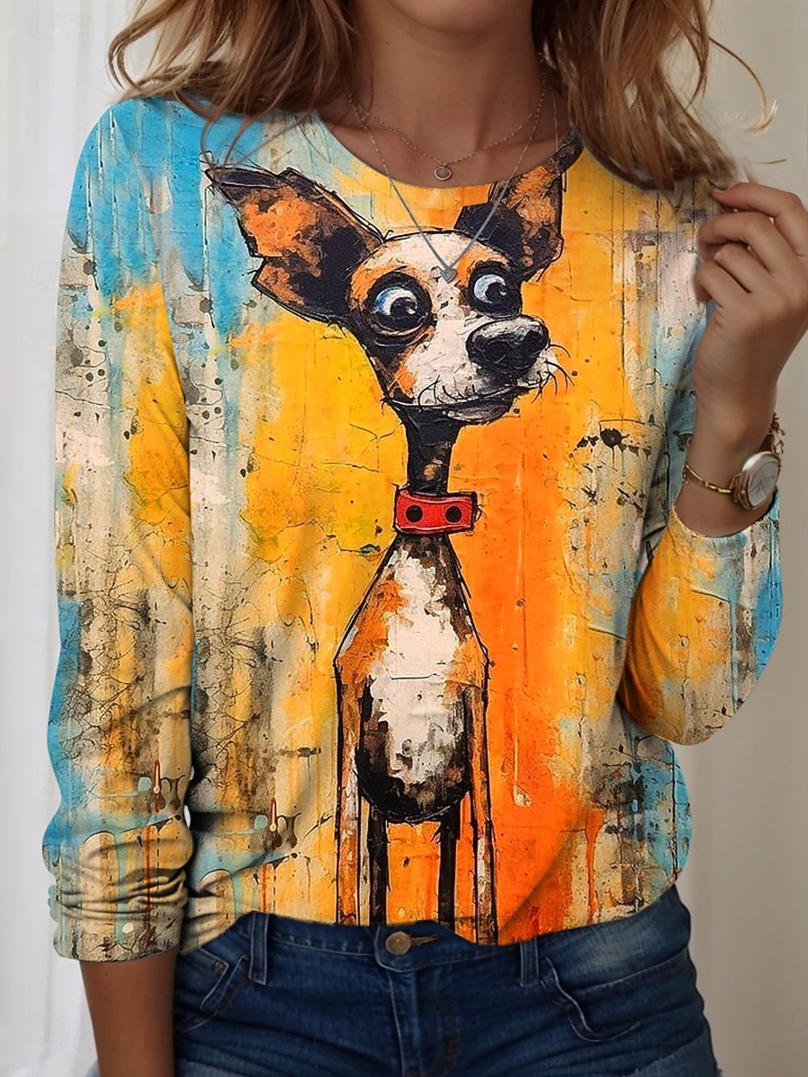 Tricou pentru femei cu guler rotund mâneci lungi tunică grafic animal vintage stilat modern tops obișnuite pentru zi cu zi print galben albastru albastru prăfuit portocalie toamnă 2026 - $24.99 –P3