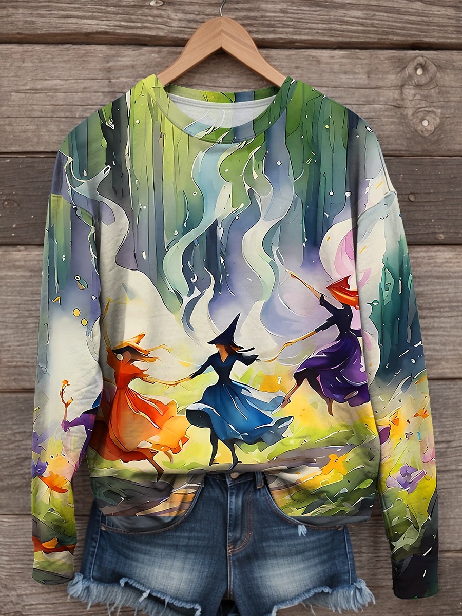 Per donna Felpe Grafico Strega Casual Manica Lunga Girocollo Top Regolari Streetwear Stampato Arancione Verde Autunno Inverno del 2025 a $24.99 –P1