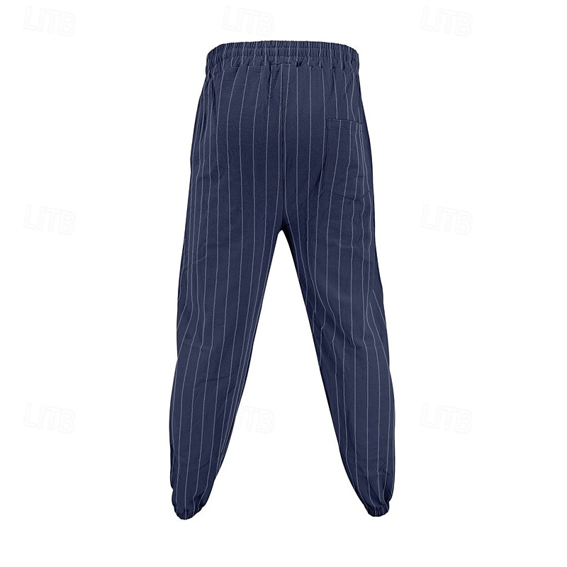 Hombre Pantalones de lino y algodón Pantalones deportivos Pantalones de Deporte Persona que practica jogging Pantalones Bolsillo Cintura elástica Correa A Rayas Comodidad Deporte Diario Moda Casual 2025 - $23.99 –P17