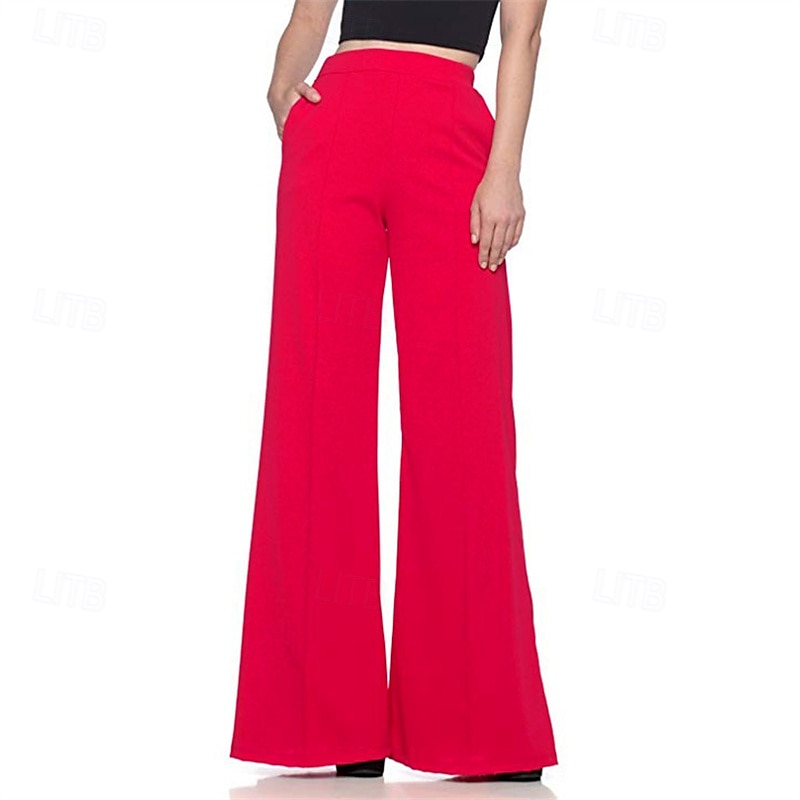 Mujer Perneras anchas Pantalones Pantalones palazzo Moda Ropa de calle Longitud total Alta cintura Plano Cintura elástica Transpirabilidad Cómodo Calle Ropa Cotidiana Noche Negro Blanco Rojo Azul 2025 - $16.99 –P8