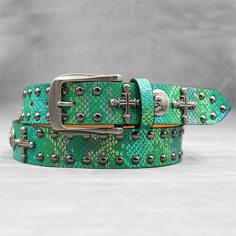 Муж. ремень Автоматическая пряжка Быстрый выпуск Кожа PU Сплав Винтаж Прочный Регулируется Крест Черепа Синий Серебряный на открытом воздухе Повседневные Пояс на талию 2026 - $29.99 –P12