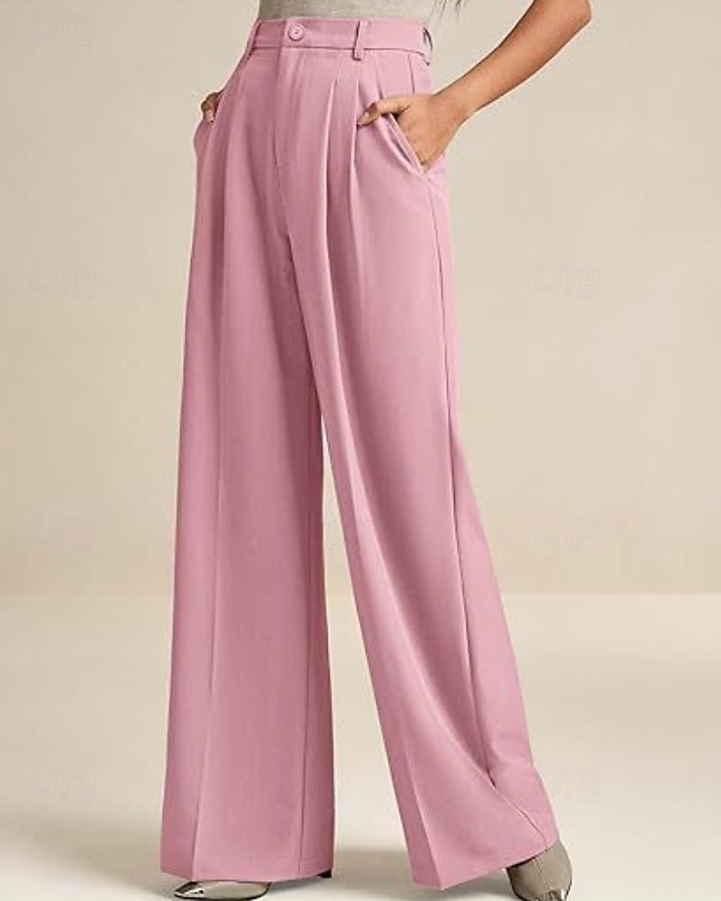 Dam Brett skaft Byxor Streetwear Ledigt Fullängd Naturlig Slät Elastisk midja Bekväm Gata Helgdag Dagliga kläder Aprikos Grå Svart Vit Höst Normal 2026 - $32.99 –P16