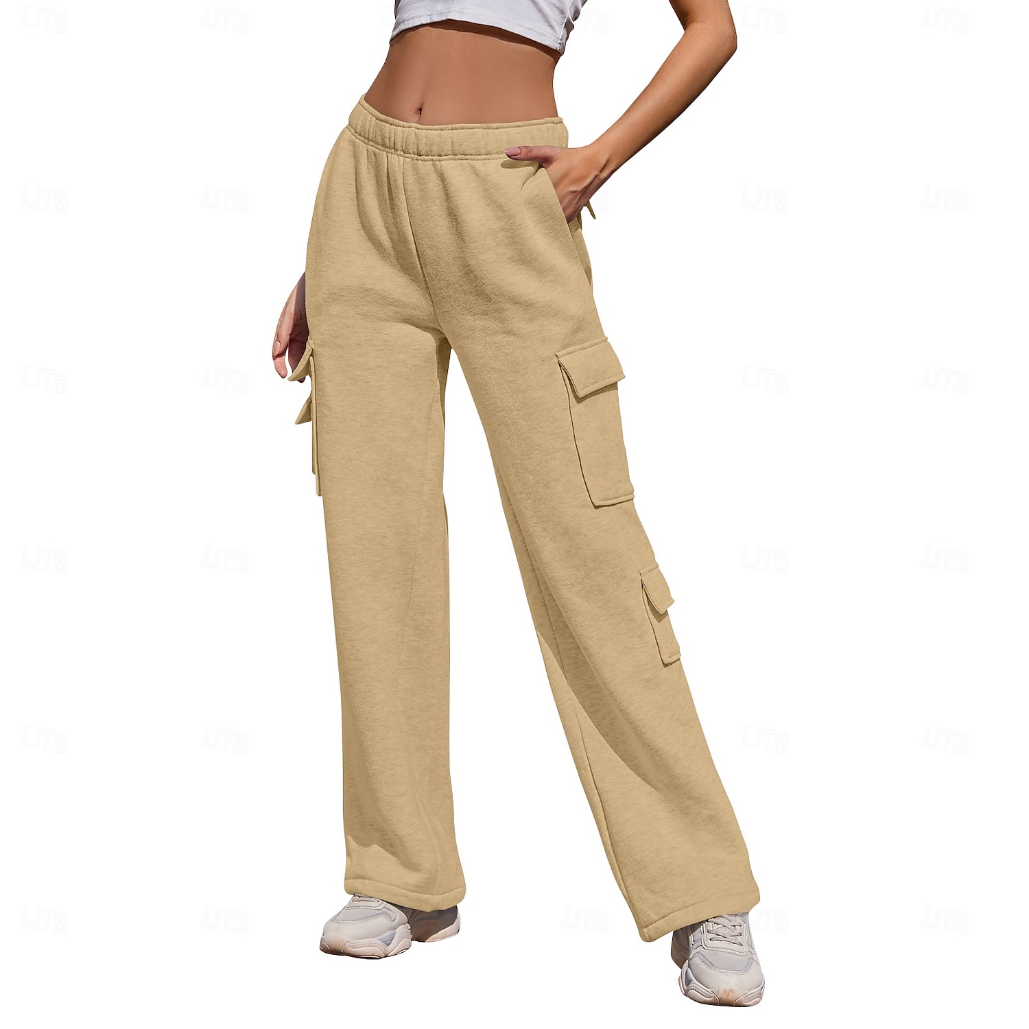 Femmes Pantalons Cargo Chinos Occasionnel Athlétique Longueur mollet Naturel Uni Ceinture Élastique Poches multiples Confortable Respirabilité Décontracté Quotidien Abricot Bleu de minuit Café Bleu de 2025 ? $24.99 –P7