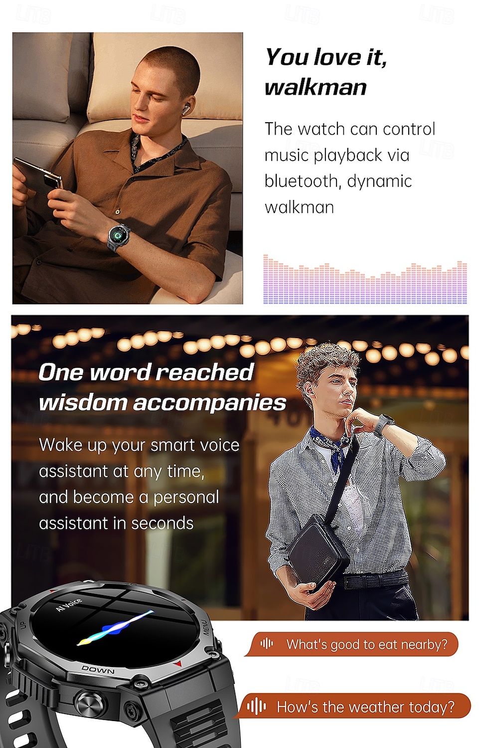 2025年 2025年新型スマートウォッチ（懐中電灯/UVライト付き、5気圧防水、Bluetooth通話、スポーツスマートウォッチ、Huawei Xiaomi対応、メンズ）  コレクション – $44.99 –P13