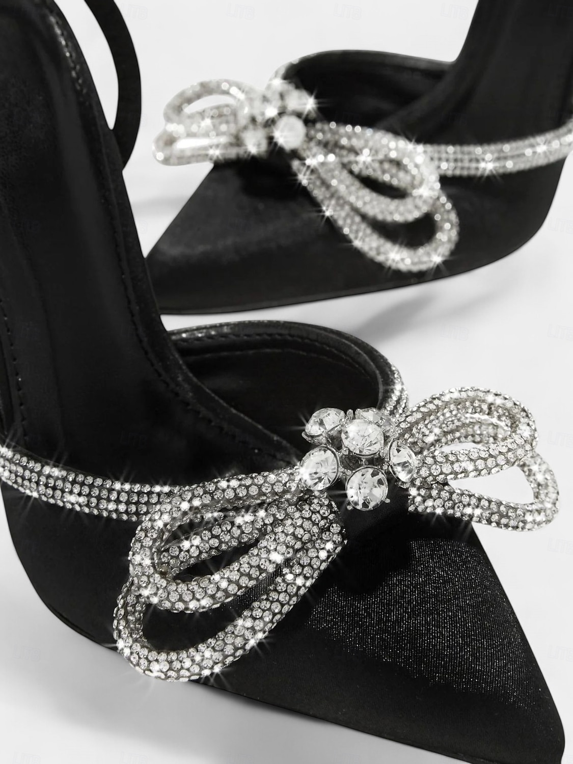 salto agulha feminino de cetim preto com laço de strass e tira no tornozelo - salto alto elegante para eventos formais e coquetéis de 2026 por $54.99 –P6