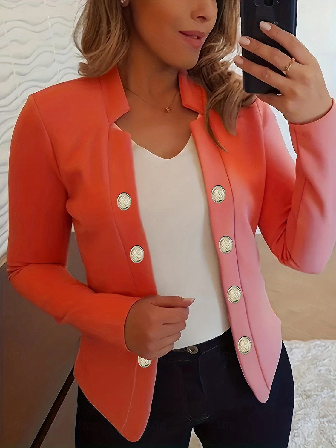 نسائي سترة مريح متنفس Buttons موضة الحديث سهل عمل مناسب للبس اليومي عادية مرتفعة عادي كم طويل ملابس خارجية زهري فاتح أسود أبيض الربيع الخريف 2025 - $24.99 –P9