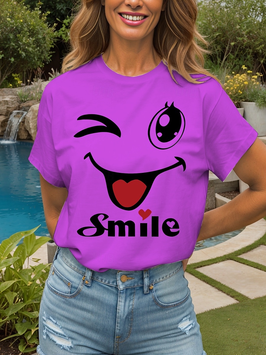 Femmes T-shirt Cœur Graphique Lettre ancien Élégant Classique Manche Courte Col ras du cou Col rond Hauts Réguliers Quotidien Week-end Imprimé Noir Blanche Jaune Rose Claire Rouge Été de 2025 ? $19.99 –P12