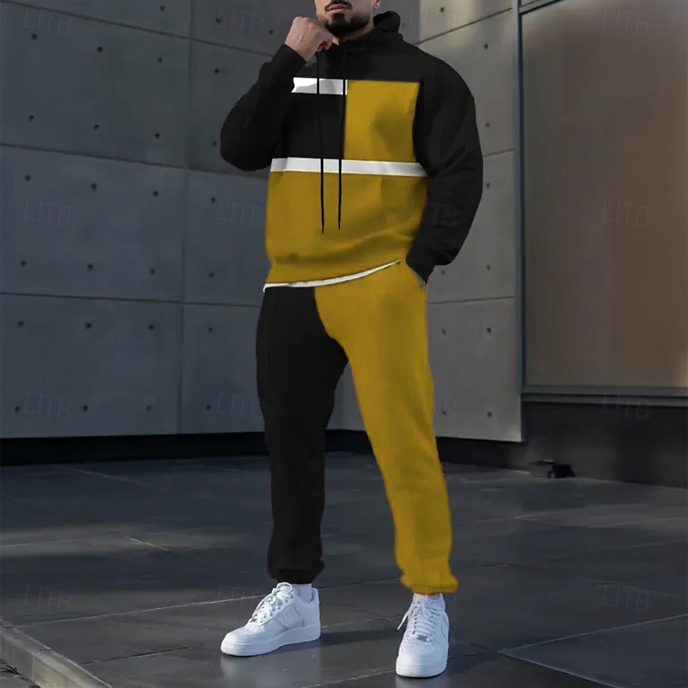 Homens Bloco de cor 2pcs Conjuntos de moletom 3D Moletom Moletom com capuz Manga Longa Calças compridas Com Capuz Casual Diário Roupa Esportiva Impressão 3D Primavera Outono Inverno Amarelo Vermelho de 2025 por $39.99 –P5