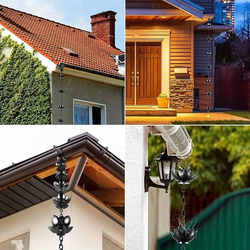 Corrente coletora de chuva de lótus dourada de 47 polegadas para calhas externas com adaptador para fluxo de água eficiente &Protetor de calha anti-respingos para decoração de jardim, drenagem de de 2025 por $46.99 –P8