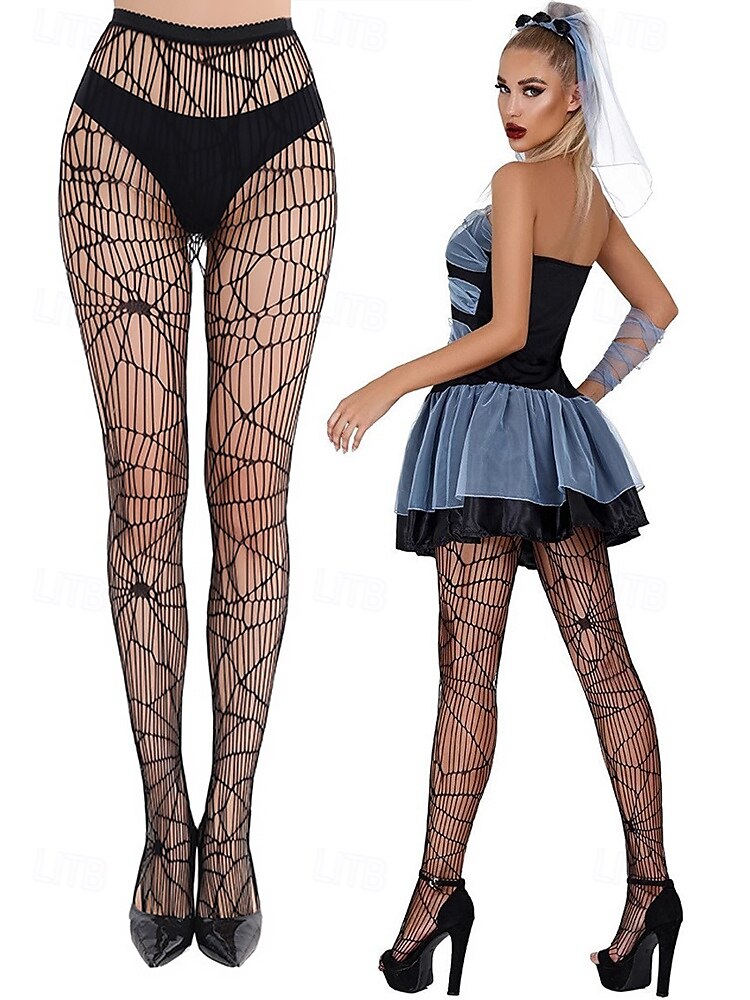 Transparente Strumpfhose mit Spinnennetzmuster für Halloween für Damen – dehnbare Netzstrumpfhose für Kostümpartys, Cosplay und Nachtclub-Outfits 2025 - $9.99 –P5