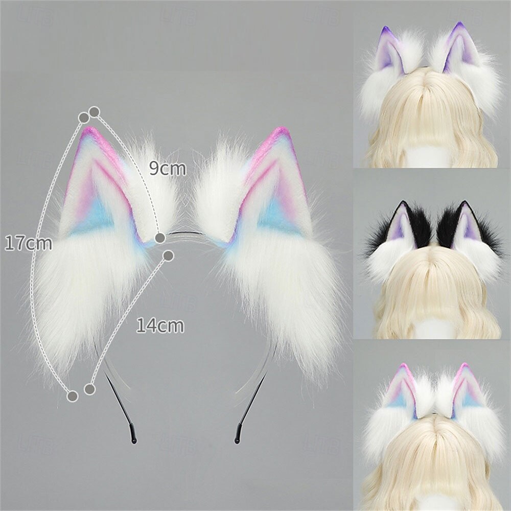 Bandă de păr cu urechi de pisică cu gradient de dopamină, cu urechi de vulpe și lup întunecate – urechi de animale lucrate manual pentru Halloween, cosplay, petrecere și jocuri de rol 2025 - $33.99 –P2