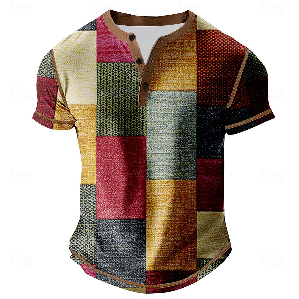 Homens Gráfico Bloco de cor Camisa Henley Camisetas Manga Curta Vintage Moda Designer Ao ar livre Casual Diário Primavera & Outono Todas as Estações Cinzento Vermelho Henley Camiseta Henley de 2025 por $19.99 –P1