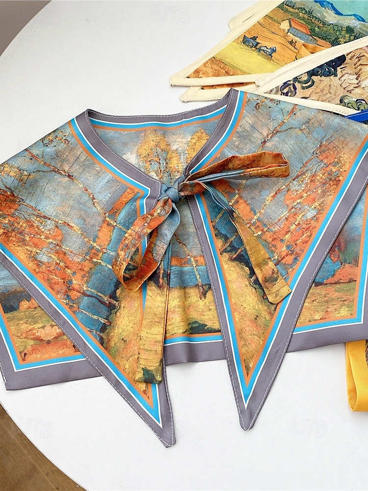 Col amovible imprimé artistique pour femme – col foulard coloré inspiré de Van Gogh, style rétro vintage, accessoire de mode élégant pour tenues décontractées, tenues de bureau et événements artistiques de 2025 ? $11.99 –P6