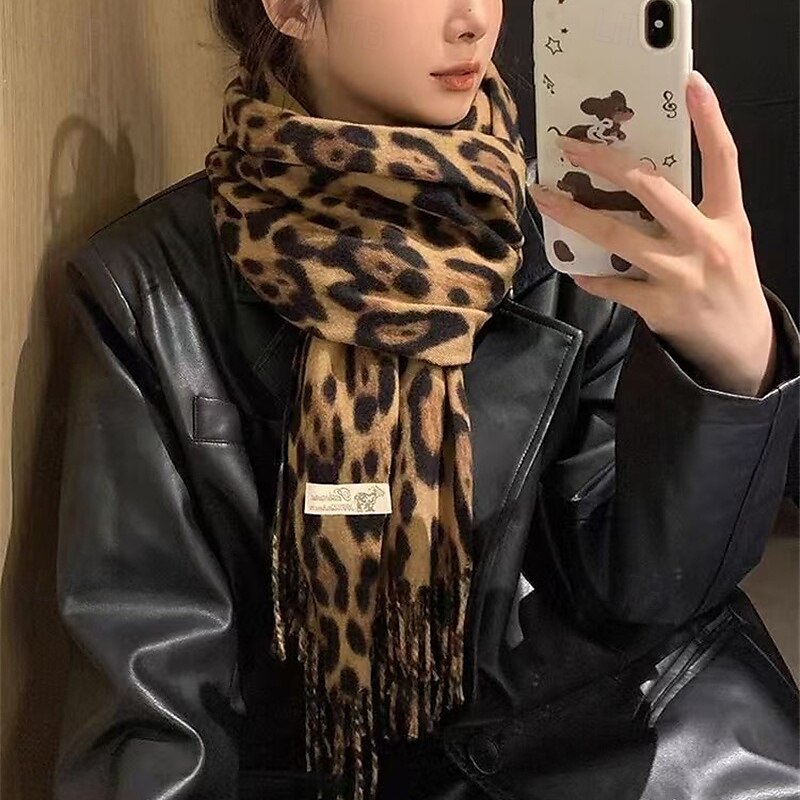 Damen Rechteckiger Schal Straße Täglich Date Gris Beige Schal Leopard 2025 - $19.49 –P5